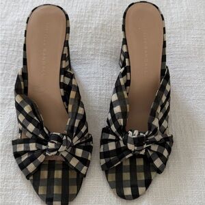 Loeffler Randall Black & Cream Gingham Knot Slide Mules